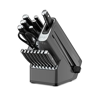 Foodi NeverDull Premium Knife System, 17 Piece Knife Block Set with Built-in Sharpener, German Stainless Steel Knives, Black