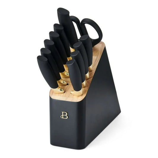 Homer 12 Piece Stainless Steel Knife Set Block Soft Grip Handles Black Sesame by Drew Barrymore