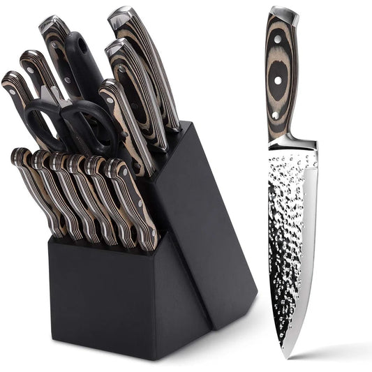 Homer 15-piece Gray Black Kitchen Knife Set With Wooden Block